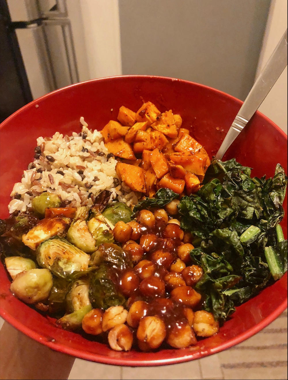 Final Product for Sweet Potato Brussel Sprout Bowls