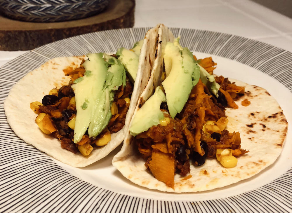 Final product: Sweet Potato Soyrizo Tacos