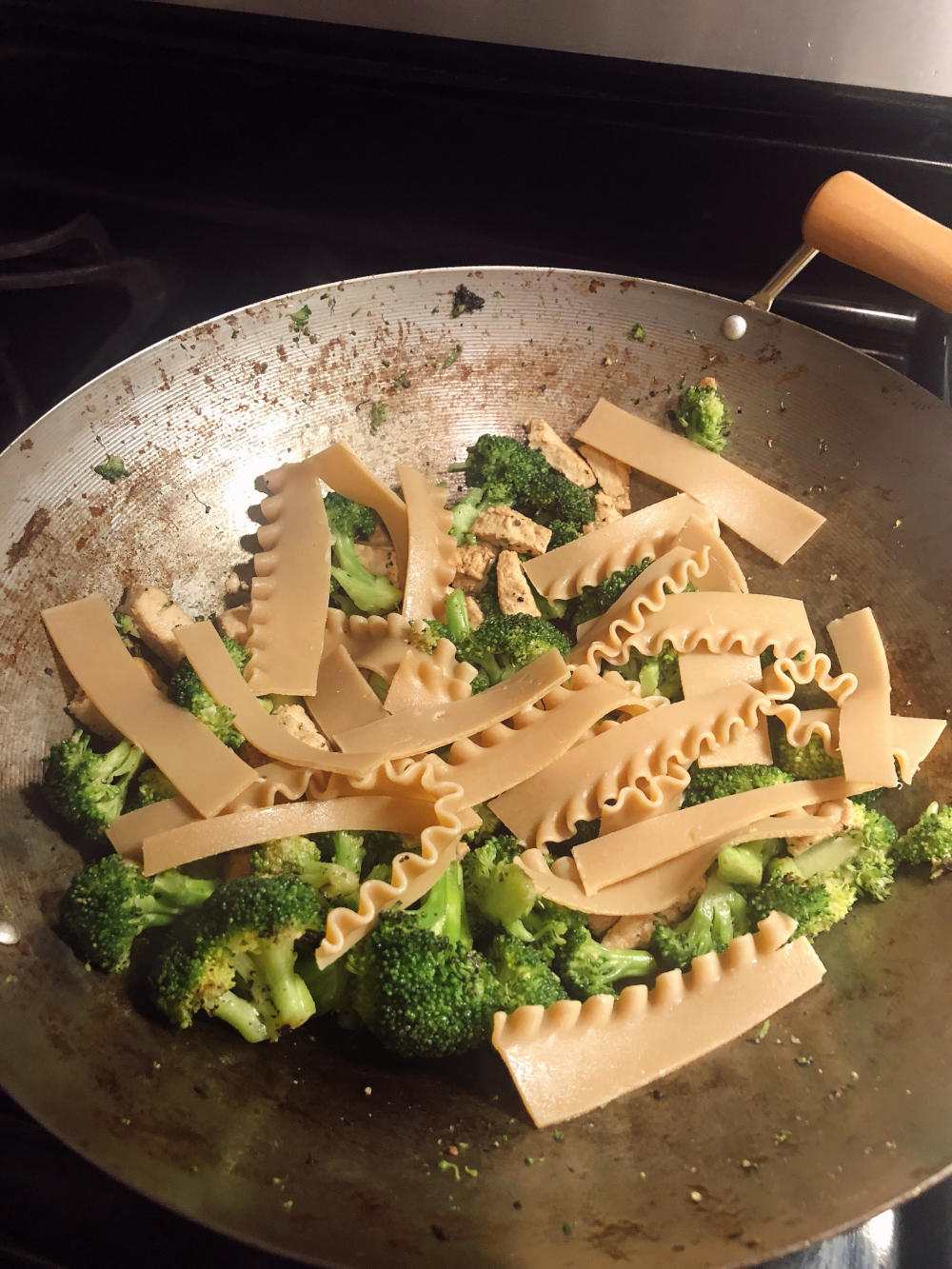 Step 4 for Alfredo lasagne stir fry