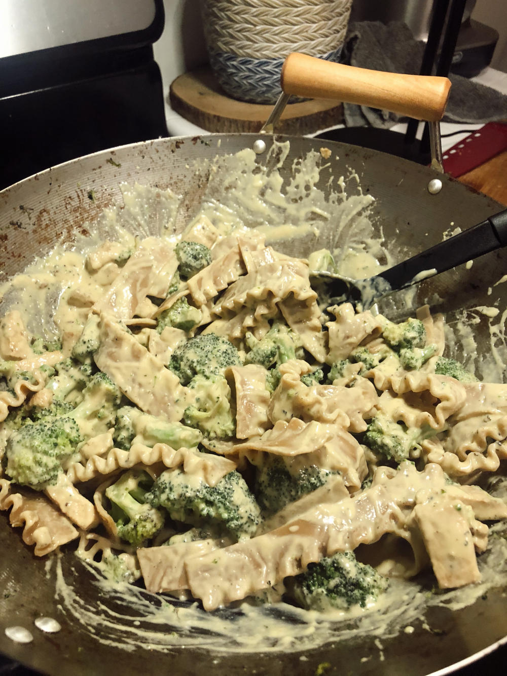 Step 5 for Alfredo lasagne stir fry