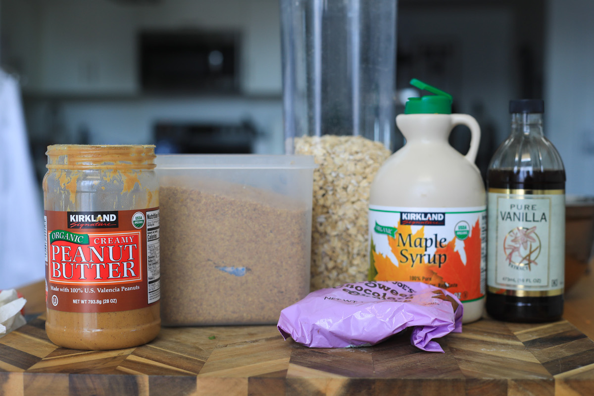 Ingredients for Peanut Butter Chocolate Chip Oat Balls